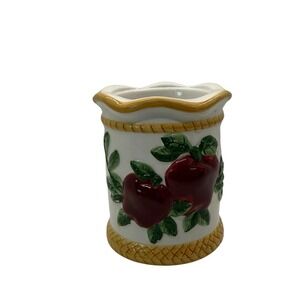 VTG ACK New Tuscany Red Apple Small Utensil Holder Ceramic 4.5" Tall Kitchen